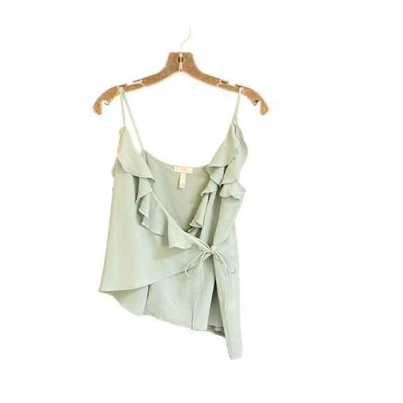 LEITH BABY BLUE WRAP SHIRT WITH RUFFLE DETAIL SZ SMALL - Picture 3 of 6